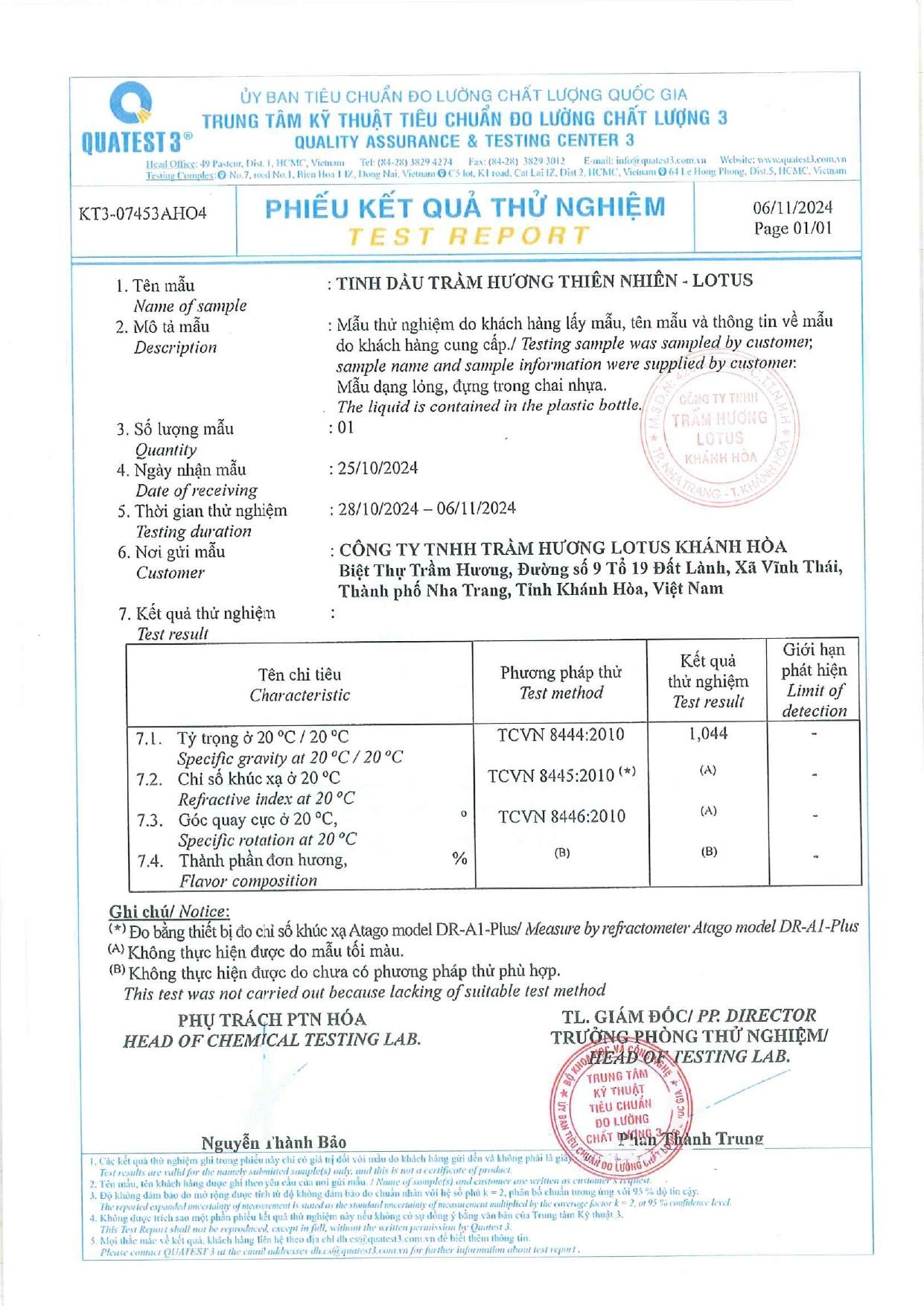Kết quả thử nghiệm QUATEST 3